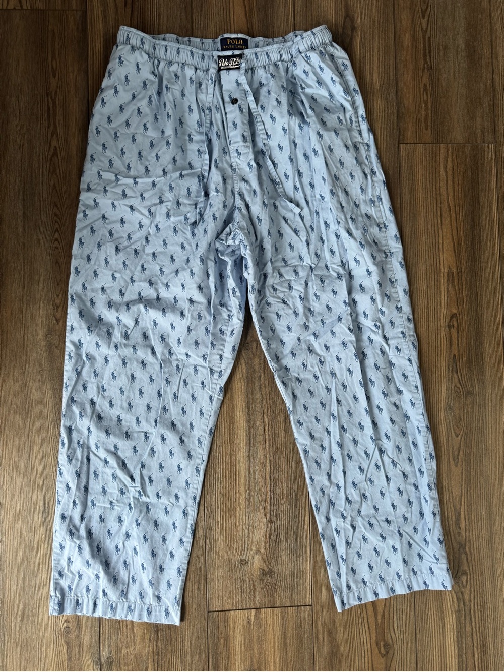 Polo by Ralph Lauren Light Blue Pajama Jogger Pants with Navy Pony Print L